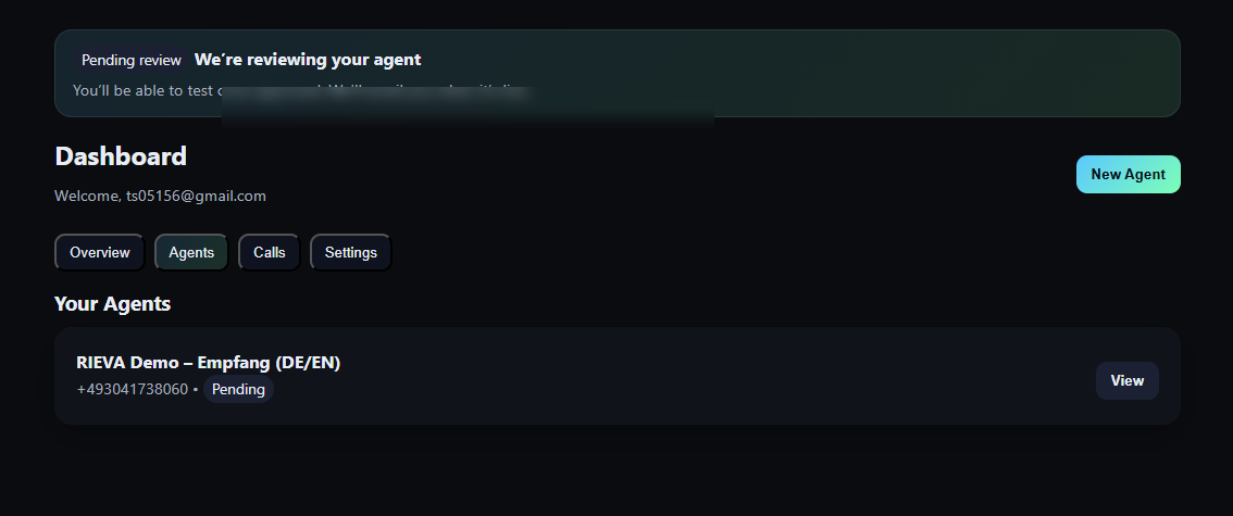 RIEVA Agentenliste mit Statusanzeige und Schnellzugriff auf die Detailansicht
